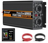 Novopal-2500W 5000W Inverter Onda Sinusoidale Pura Trasformatore di Potenza Convertitore- DC 12v in AC 220v 230v 240v Invertitore di Tensione-2 EU Presa con Uscita USB-5 Metri di Telecomando