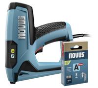 NOVUS TOOLS Set di puntatrici elettriche J-120 con 1800 graffette, piccola pistola elettrica per legno per il fissaggio di tessuti e modanature decorative, per unghie da 16 mm e clip in filo fine da 6