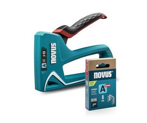 NOVUS TOOLS J-13 Set di 1800 graffette per legno con leva softgrip, meccanismo sottocarico, blocco maniglia per fermaglio fine da 4 a 10 mm
