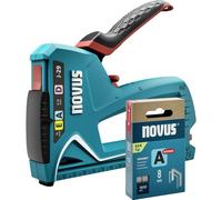 NOVUS TOOLS Set di 1800 graffette professionali 3 in 1 per legno con alloggiamento in metallo e regolazione della forza d'impatto, per filo fine e filo piatto da 6 a 14 mm e chiodi da 16 mm