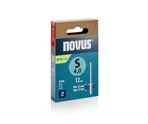 Novus Tools Rivetti ciechi in acciaio Ø 4,0 mm, lunghezza 12 mm, 30 rivetti, lunghezza morsetto 6,5 - 9,0 mm, ideale per il fissaggio e il collegamento rivetto di lamiere d'acciaio