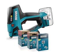 NOVUS TOOLS Set di pinzatrici a batteria J-551 con 9.800 graffette, per morsetti a filo piatto da 6 a 14 mm e chiodi da 16 mm, compatibile con batteria agli ioni di litio CAS da 18 V, senza batteria e