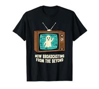 Now Broadcasting from The Beyond Ghost Velo Halloween Divertente Maglietta