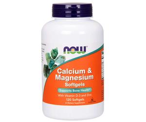 NOW Calcio e Magnesio, con Vitamina D-3 e Zinco, Calcio + Magnesio + Vitamina D3 e Zinco, 120 capsule softgel