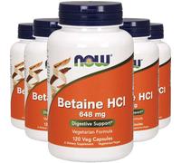 NOW Foods Betaina Hcl 648mg Pepsina 5X120 Tappo Cloridrato Hci Digestive Enzima