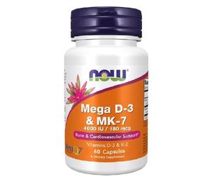 Now Foods Mega D3 4000 UI + K2 MK-7 180 mcg, 60 capsule