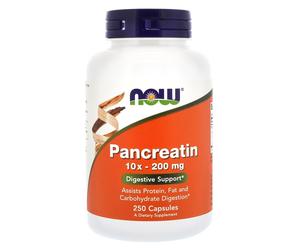 NOW FOODS Pancreatin 10x, 200 mg - 250 Capsule - pancreatina (digestivo)