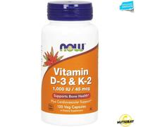 NOW FOODS VITAMIN D-3 & K-2 1000 UI - 120 caps VITAMINA D3 CON K2