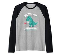 Now I Am Unstoppable Dinosaur T Rex Divertente Maglia con Maniche Raglan