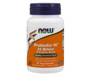 NOW Probiotic-10, probiotici, 25 miliardi di CFU, 10 ceppi, 50 capsule vegetali