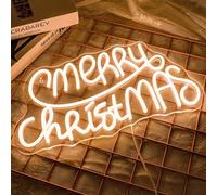 NOXET Merry Christmas - Targa neon bianca calda, luce al neon per decorazione da parete, dimmerabile, con USB, per casa, soggiorno, Capodanno, festa di Natale