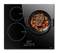 Noxton Domino Piano Cottura a Induzione 3 Fuochi, Piastra Elettrica 60cm di Controllo Scorrimento e Tattile, 6800W Piastra a Induzione con 1-99 Timer Controll, Power Booster, Spegnimento automatico
