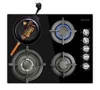 Noxton Piano Cottura a Gas 4 Fuochi da Incasso, 7800W, 60 cm con Spina, Robusta Superficie in Vetro, GPL Kit per Gas/GPL, Nero