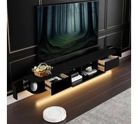 NOYHHAV Legno massello Mobile sospeso tv con 6 cassettiera,con Luce,camera da letto, soggiorno, hall, hotel, sala intrattenimento Supporto TV Sospeso 200CM | 78.7" Nero+Luce