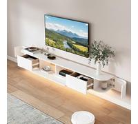 NOYHHAV Legno massello Mobile sospeso tv con 6 cassettiera,con Luce,camera da letto, soggiorno, hall, hotel, sala intrattenimento Supporto TV Sospeso 200CM | 78.7" Bianco+Luce