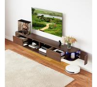 NOYHHAV Legno massello Mobile sospeso tv con 6 cassettiera,con Luce,camera da letto, soggiorno, hall, hotel, sala intrattenimento Supporto TV Sospeso 200CM | 78.7" Noce+Luce