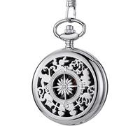 NOYOTA Vintage Sculptured Pocket Watch,Wrist Watches,Antique Compass Pendant Quartz Sliver Case Skeleton Chain Clock for Men Women Kids Birthday Present Gift (Color : Onecolor)