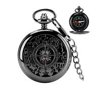 NOYOTA Vintage Sculptured Pocket Watch,Wrist Watches,Antique Compass Pendant Quartz Sliver Case Skeleton Chain Clock for Men Women Kids Birthday Present Gift (Color : Black) (Color : Schwarz)