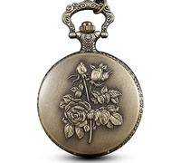 NOYOTA Vintage Sculptured Pocket Watch,Wrist Watches,Bronze 3D Flower Rose Chains Hollow Engraved Pocket Watches Steampunk for Men Women Gifts