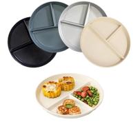 NOZVYCI 23CM Set di 4 Piatti da Tavola Infrangibile con 3 Scomparti Piastra Divisoria Sicura per Microonde e Lavastoviglie Piastra Separata Dieta Divisi Piatto per Adulti (Nero + Grigio)