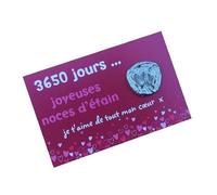 Nozze di dieci anni, portafortuna cuore, 3650 giorni. Fabbricazione artigianale francese, in stagno, da Les Etains de Jumilhac