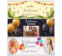 NP-CASER Banner di benvenuto personalizzato segno personalizzato per feste di calcio con nome età foto vinile decorazione per ragazzi ragazze benvenuto a casa celebrazione a tema all'aperto interno