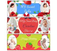 NP-CASER Banner personalizzato di compleanno fragola personalizzato segno festa di calcio con nome età foto vinile decorazione per ragazzi ragazze adulti celebrazione a tema all'aperto interno