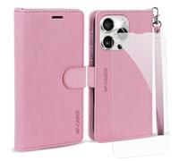 NP-Caser Custodia per iPhone 16 Pro con [Pellicola Vetro Temperato] [RFID Blocking] [Slot per Schede] Cover Magnetica a Flip in Pelle PU Custodia per Apple 16 Pro (6,3 pollici),Nero con Cinturino