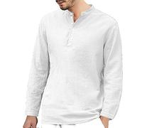 NP Estate Cotone Canapa Manica Lunga Fibbia Camicia Uomo T-Shirt bianco XL