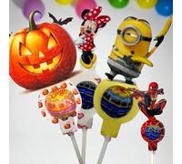 Np-Italia Porta Chupa Chups Personalizzato, Confezione da 10 Pezzi Personalizzati, Supporto per Lollipop in Cartoncino con Personaggi Disney, Marvel e Minions, Decorazione per Feste