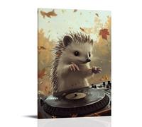 NPEJLCIGH Art Animals, decorazione da parete moderna da appendere a forma di riccio DJ con piume appuntite, stampa artistica da parete, 20 x 30 cm