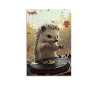 NPEJLCIGH Art Animals, decorazione da parete moderna da appendere a forma di riccio DJ con piume appuntite, stampa artistica da parete, 40 x 60 cm