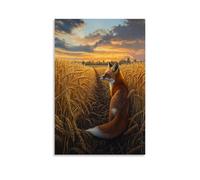 NPEJLCIGH Decorazione da parete moderna da appendere alla parete con capolavoro olandese dell'età dell'oro di una volpe rossa in pausa a metà caccia in un campo di grano dorato al tramonto, stampa