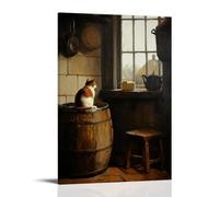 NPEJLCIGH Decorazione da parete moderna da appendere con scena olandese con gatto che guarda il burro, stampa artistica da parete, 40 x 60 cm