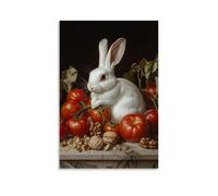 NPEJLCIGH Decorazione da parete moderna da appendere con stampa artistica artistica da appendere alla parete dell'età dell'oro olandese, vita morta di un coniglio bianco incastonato tra pomodori