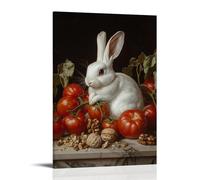 NPEJLCIGH Decorazione da parete moderna da appendere con stampa artistica artistica da appendere alla parete dell'età dell'oro olandese, vita morta di un coniglio bianco incastonato tra pomodori