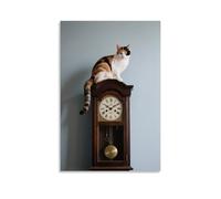 NPEJLCIGH Decorazione da parete moderna da appendere con un gatto Calico sulla parte superiore di un vecchio orologio da nonno, coda drappeggiata sopra il pendolo, mani che puntano a mezzanotte