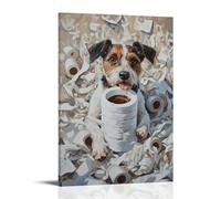 NPEJLCIGH Dipinto a olio con animali di un cane aggrovigliato in rotoli di carta igienica mentre sorseggia caffè come se nulla accadesse. Decorazione da parete moderna da appendere - Stampa artistica