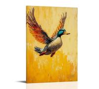 NPEJLCIGH Dipinto ad olio con animale di un'anatra in abito aliante che salta all'alba su uno sfondo giallo pulito. Decorazione da parete moderna da appendere - Stampa artistica murale 30 x 45 cm
