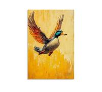 NPEJLCIGH Dipinto ad olio con animale di un'anatra in abito aliante che salta all'alba su uno sfondo giallo pulito. Decorazione da parete moderna da appendere, stampa artistica da parete, 60 x 90 cm