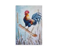 NPEJLCIGH Dipinto ad olio con animali di un gallo che cavalca uno snowboard fatto di gambi di mais giù dal gelo mattutino. Decorazione da parete moderna da appendere, stampa artistica da parete, 50 x