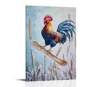 NPEJLCIGH Dipinto ad olio con animali di un gallo che cavalca uno snowboard fatto di gambi di mais giù dal gelo mattutino. Decorazione da parete moderna da appendere, stampa artistica da parete, 40 x