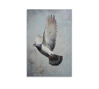 NPEJLCIGH Dipinto ad olio con animali di un piccione che vola attraverso un ciclo di gara, città silenziata cielo grigio moderno, decorazione da parete da appendere, stampa artistica da parete, 30 x
