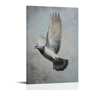 NPEJLCIGH Dipinto ad olio con animali di un piccione che vola attraverso un ciclo di gara, città silenziata cielo grigio moderno, decorazione da parete da appendere, stampa artistica da parete, 30 x
