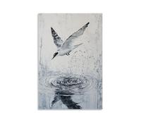 NPEJLCIGH Dipinto ad olio con animali di un uccello a metà spruzzo, tuffarsi dall'aria in un anello d'acqua su un grigio cielo pallido. Decorazione da parete moderna da appendere, stampa artistica da
