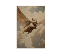 NPEJLCIGH Dipinto ad olio con animali di uno scoiattolo volante in tuta alare che vola attraverso nuvole pallide su un morbido sfondo beige. Decorazione da parete moderna da appendere, stampa