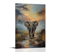 NPEJLCIGH Dipinto ad olio con animali - Elefante vecchio saggio che cammina attraverso il paesaggio africano nebbioso all'alba moderna decorazione da parete da appendere - Stampa artistica murale 50 x