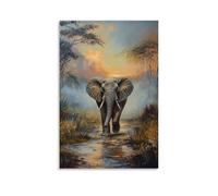 NPEJLCIGH Dipinto ad olio con animali - Elefante vecchio saggio che cammina attraverso il paesaggio africano nebbioso all'alba moderna decorazione da parete da appendere - Stampa artistica murale 60 x