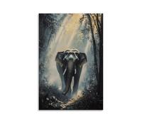 NPEJLCIGH Dipinto ad olio con animali - Elefante vecchio saggio che cammina attraverso la giungla nebbiosa con raggi di sole filtra decorazione da parete moderna - Stampa artistica murale 30 x 45 cm
