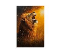 NPEJLCIGH Dipinto ad olio con animali - Leone maestoso nella luce della savana dorata, ruggente con potenza e grazia sotto il sole al tramonto decorazione moderna da appendere alla parete - Stampa